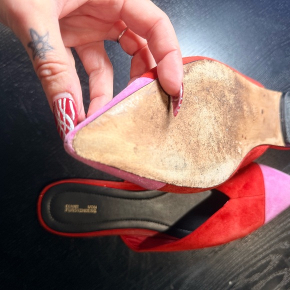 Diane Von Furstenberg Red and Pink Mules - Picture 7 of 9